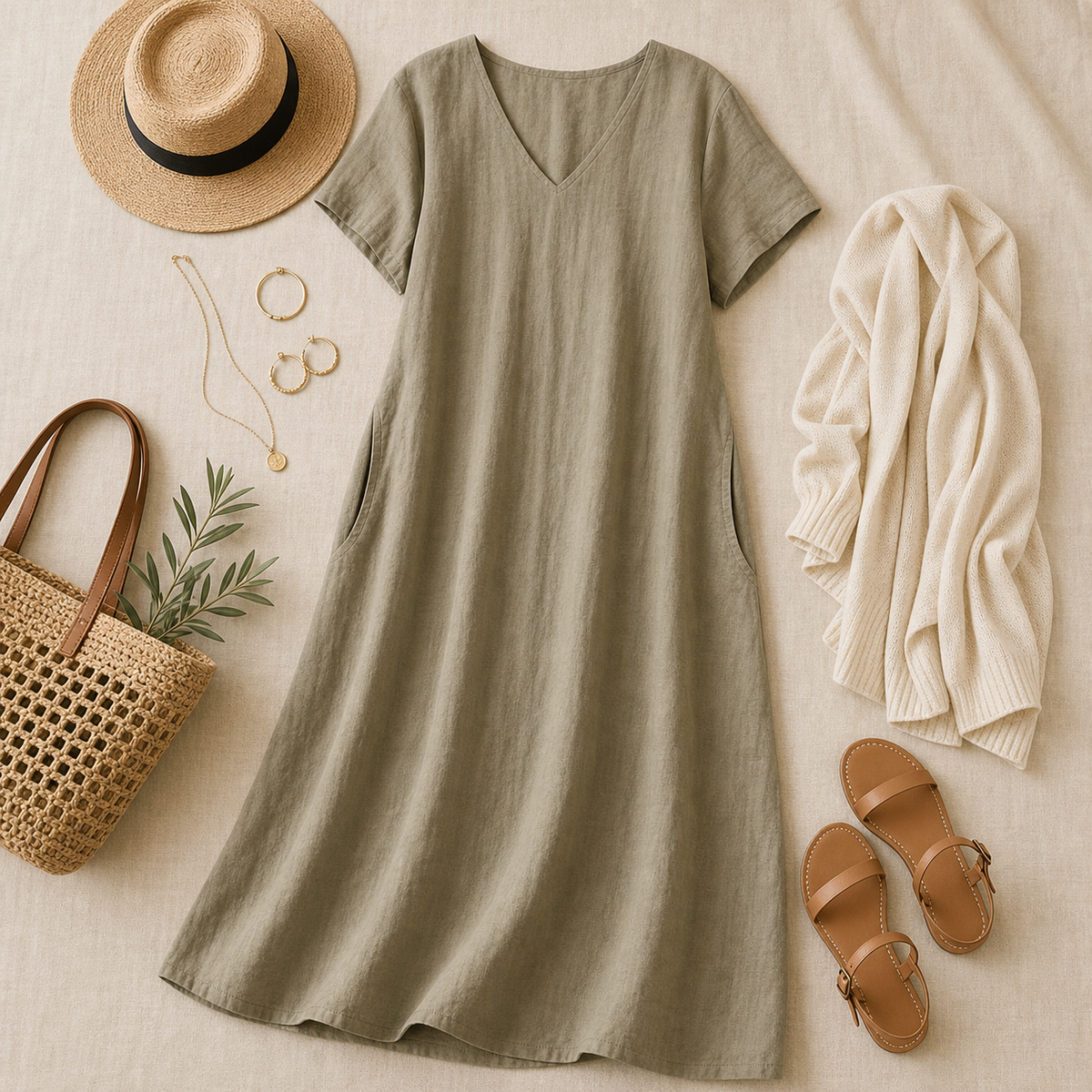 Women's Relaxed V-Neck Pocket Maxi Dress