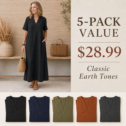 Women's Relaxed V-Neck Pocket Maxi Dress
