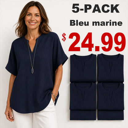 🔥Special Offer Event⚡10-Pack for Only $34.99⚡Women’s Loose-Fit Cotton-Linen Short-Sleeve Top with V-Neck and Rounded Hem