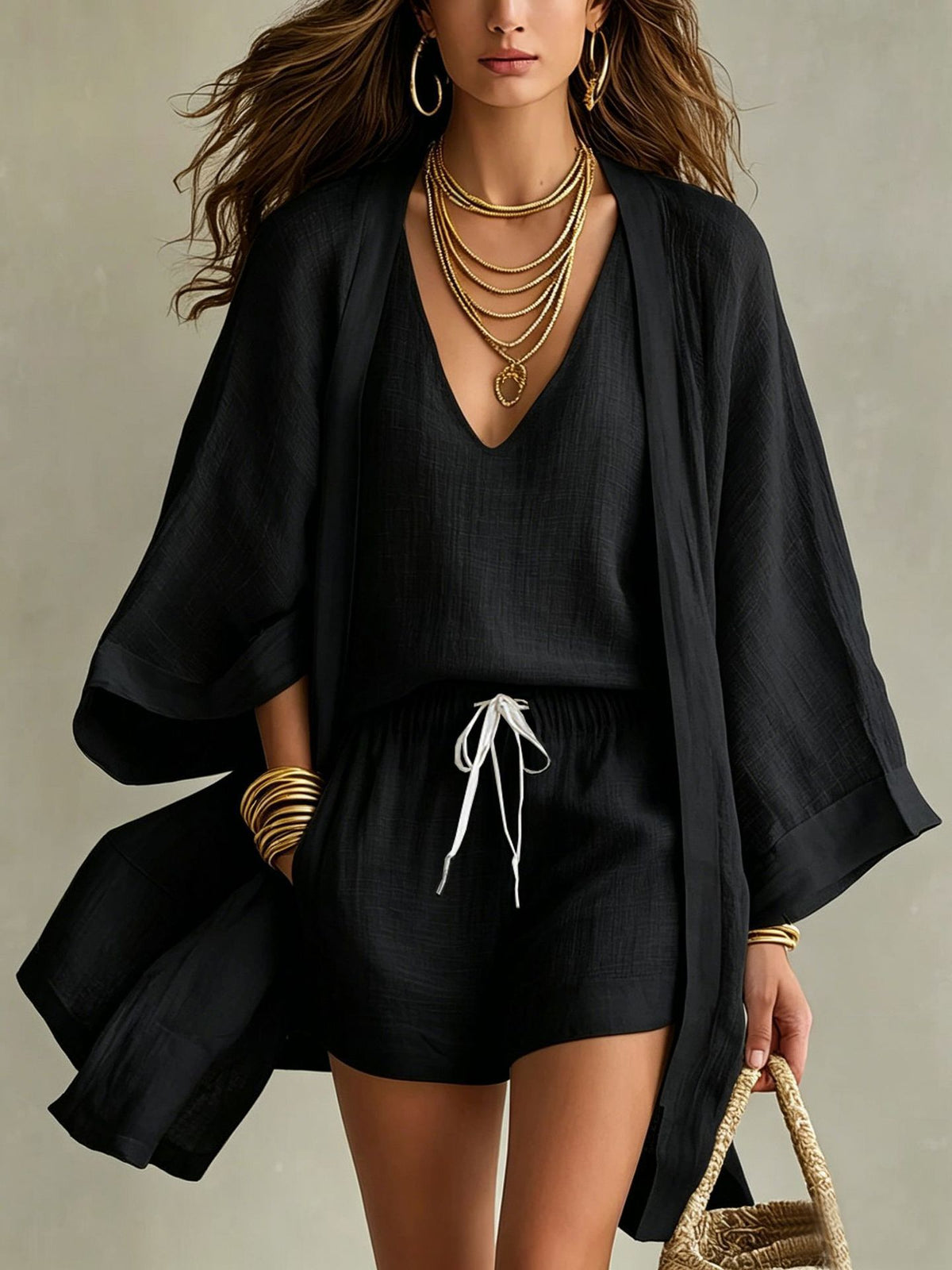⏰Clearance Sale⚡6-Pack Only $34.99⚡Women's Minimalist Cotton And Linen Wide-leg Pants Three-piece Set