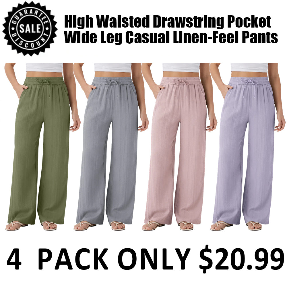 ⏰Clearance Sale⚡16 Pack only $38⚡High Waisted Drawstring Pocket Wide Leg Casual Linen-Feel Pants16 Pack for $38⚡High Waisted Drawstring Pocket Wide Leg Casual Linen-Feel Pants