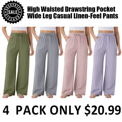 ⏰Clearance Sale⚡16 Pack only $38⚡High Waisted Drawstring Pocket Wide Leg Casual Linen-Feel Pants16 Pack for $38⚡High Waisted Drawstring Pocket Wide Leg Casual Linen-Feel Pants
