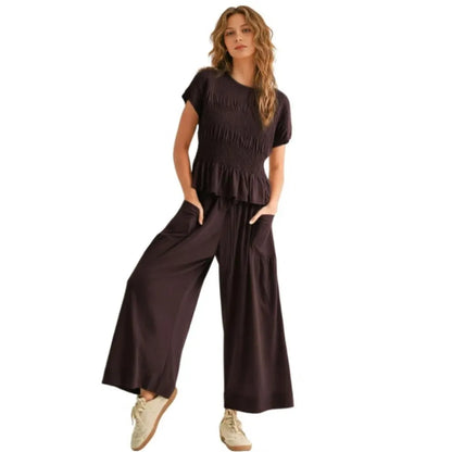 ⚡FINAL SALE⚡ Women’s  2-Piece Smocked Top & Wide-Leg Pants Set