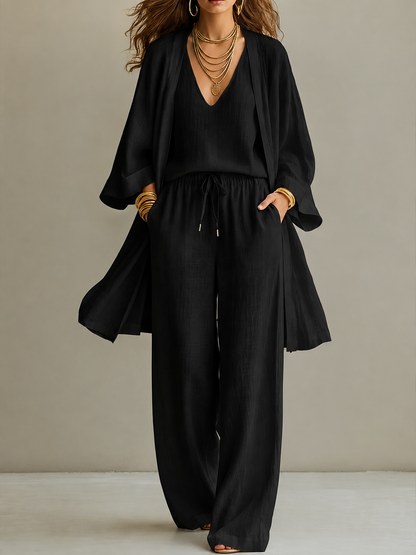 ⏰Clearance Sale⚡6-Pack Only $34.99⚡Women's Minimalist Cotton And Linen Wide-leg Pants Three-piece Set