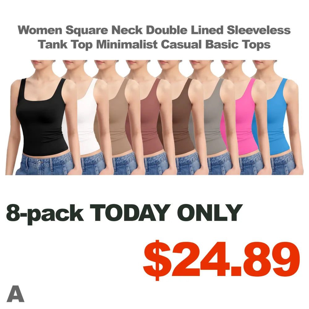 Women Square Neck Double Lined Sleeveless Tank Top Minimalist Casual Basic Tops
