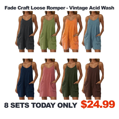 ⚡FINAL SALE⚡ Fade Craft Loose Romper - Vintage Acid Wash