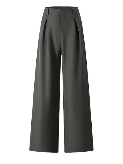 Women’s Pleated Wide Leg Pants with Pockets – Elegant High Waist Office Trousers