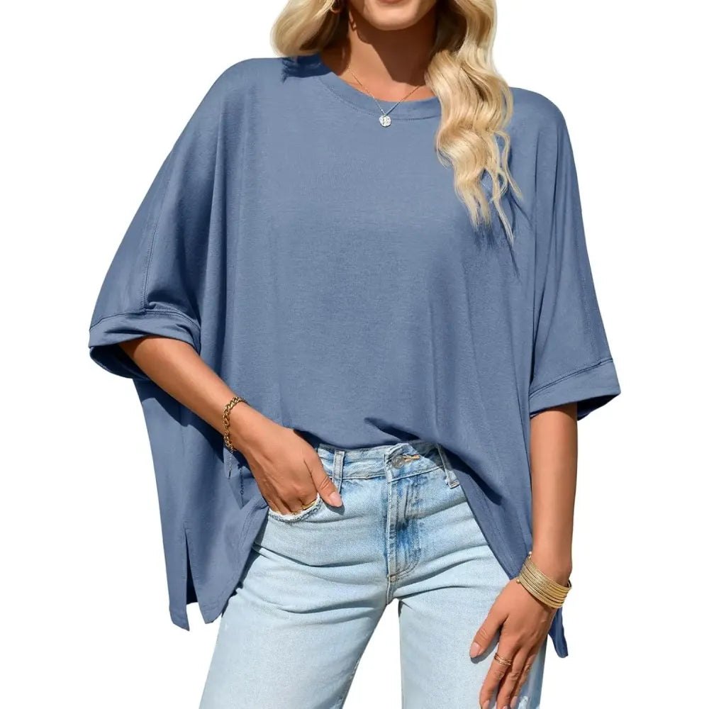 Women's Oversized Batwing Short Sleeve Tops