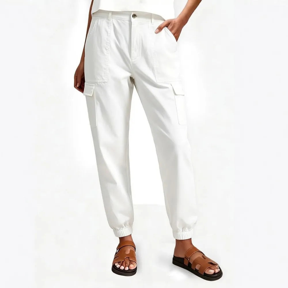 ⚡FINAL SALE⚡ Lightweight Cotton-Blend Cargo Joggers for Women – Elastic Cuff Utility Pants