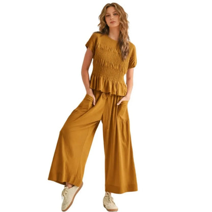 ⚡FINAL SALE⚡ Women’s  2-Piece Smocked Top & Wide-Leg Pants Set