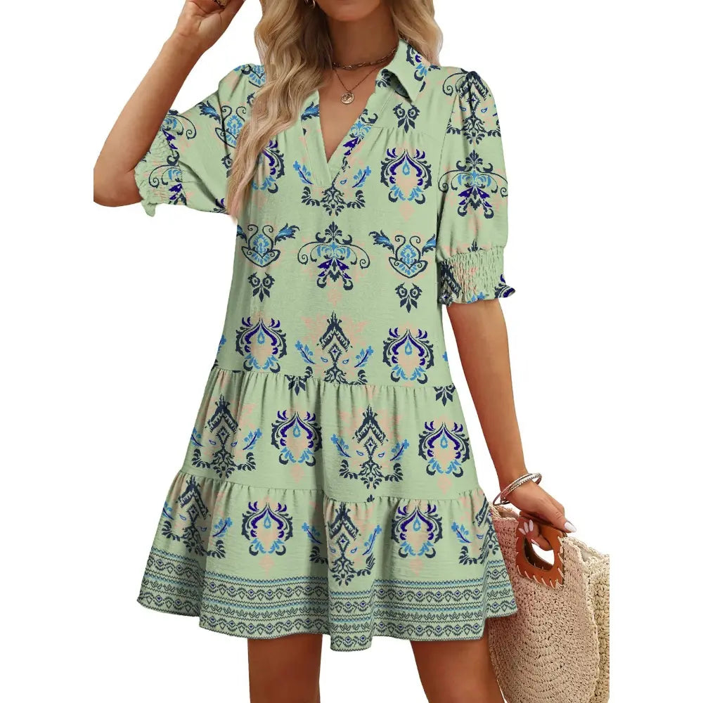 Dokotoo Women's Pleated Midi Summer Dress - V Neck