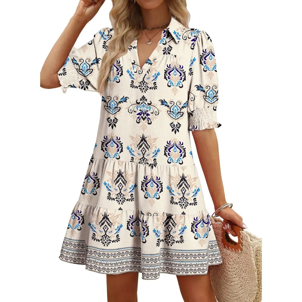 Dokotoo Women's Pleated Midi Summer Dress - V Neck