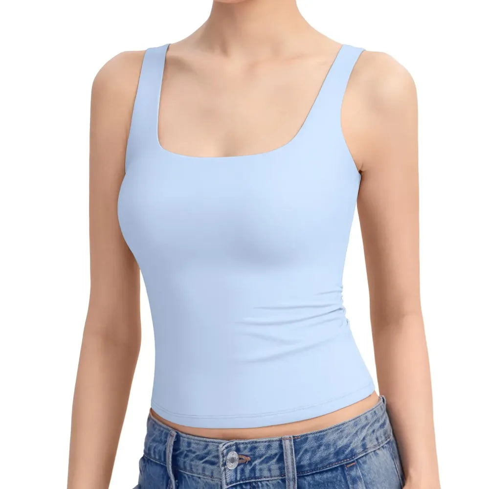 Women Square Neck Double Lined Sleeveless Tank Top Minimalist Casual Basic Tops