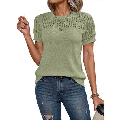 Dokotoo Women's Casual Crewneck Hollow Out Sweater Top