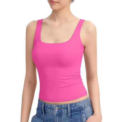 Women Square Neck Double Lined Sleeveless Tank Top Minimalist Casual Basic Tops