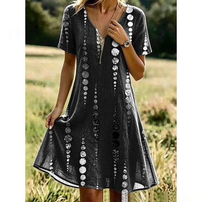 Women’s Boho Floral Print V-Neck Summer Dress – Lightweight Vacation Beach Midi Dress