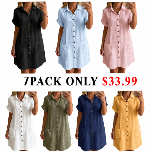NEW ARRIVALS🔥 Women's Cozy Lapel Button-front Cotton-linen Dress