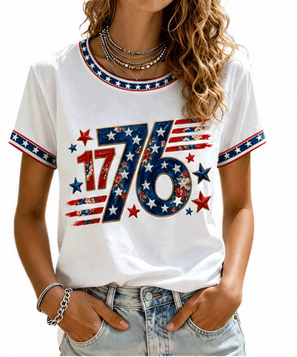 Women's 1776 Patriotic Printed Casual T-Shirt
