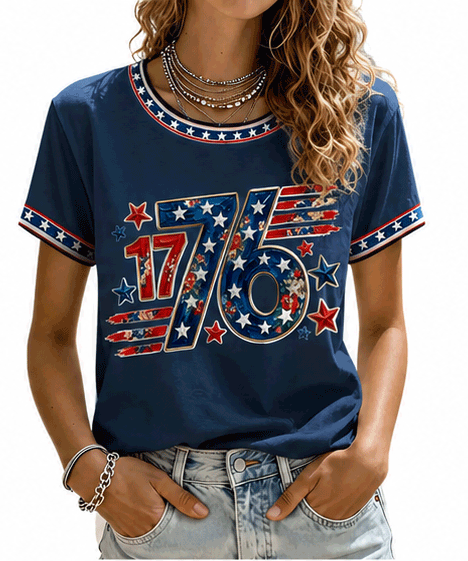 Women's 1776 Patriotic Printed Casual T-Shirt