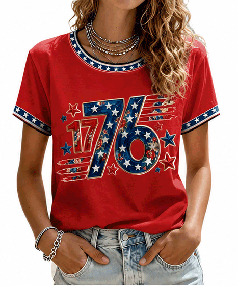 Women's 1776 Patriotic Printed Casual T-Shirt
