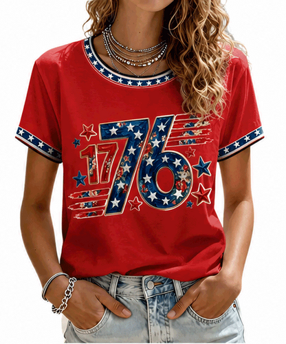Women's 1776 Patriotic Printed Casual T-Shirt