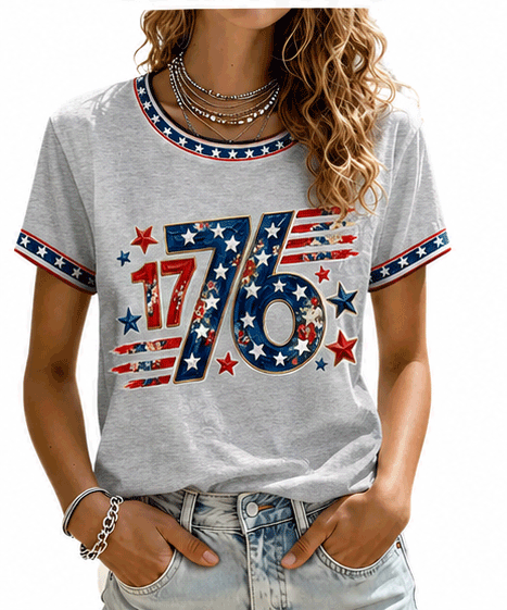 Women's 1776 Patriotic Printed Casual T-Shirt