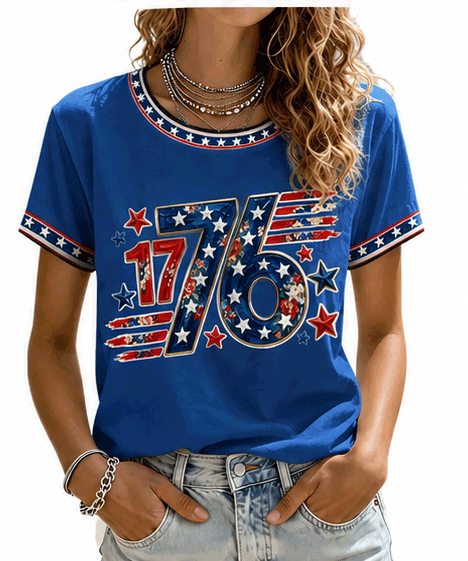 Women's 1776 Patriotic Printed Casual T-Shirt