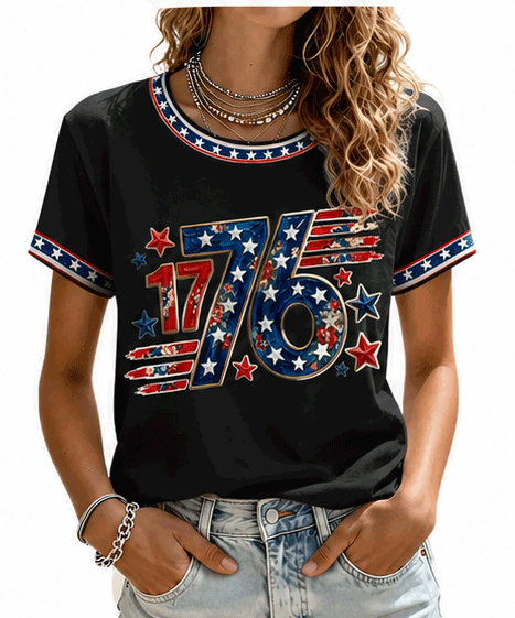 Women's 1776 Patriotic Printed Casual T-Shirt