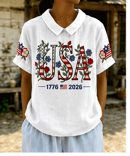 Women's 250th Anniversary Floral Art Printed Casual Top