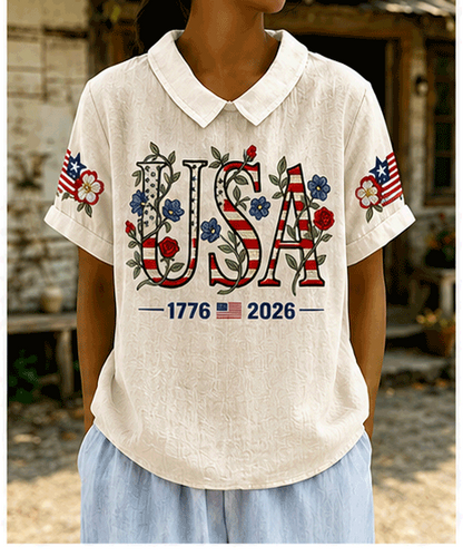Women's 250th Anniversary Floral Art Printed Casual Top