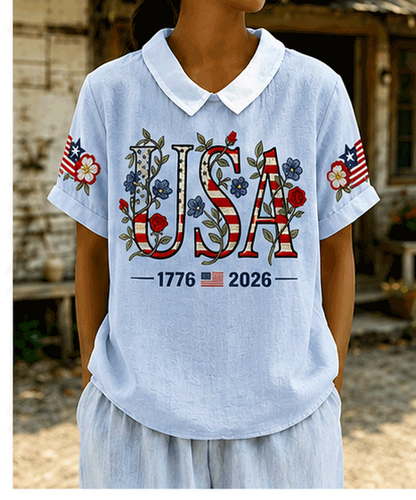 Women's 250th Anniversary Floral Art Printed Casual Top