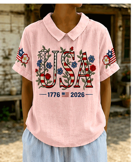Women's 250th Anniversary Floral Art Printed Casual Top