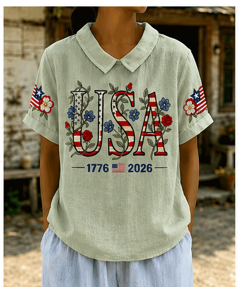 Women's 250th Anniversary Floral Art Printed Casual Top