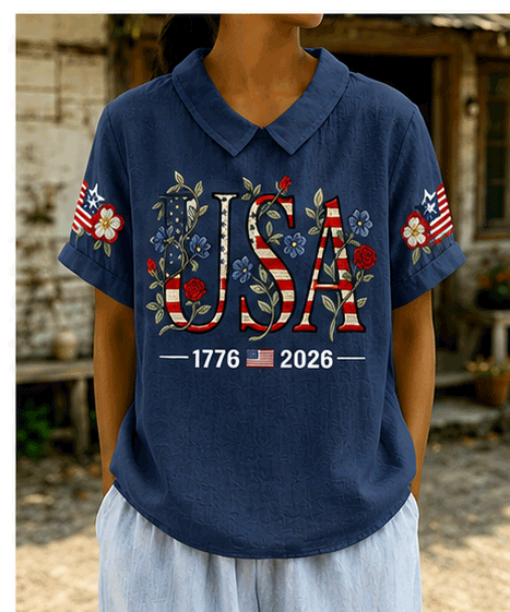 Women's 250th Anniversary Floral Art Printed Casual Top