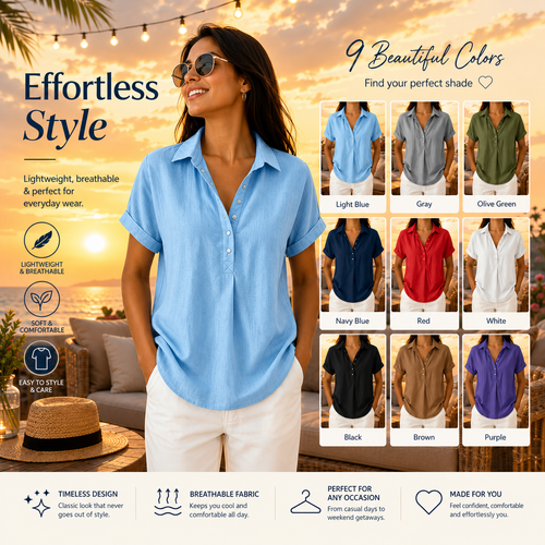 Women's Casual V-Neck Short Sleeve Blouse