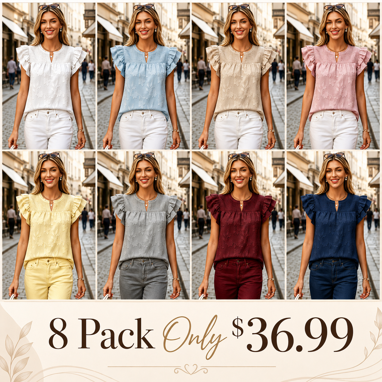 Women’s Embroidered Ruffle Sleeve Blouse – Lightweight Summer Top with Floral Detail