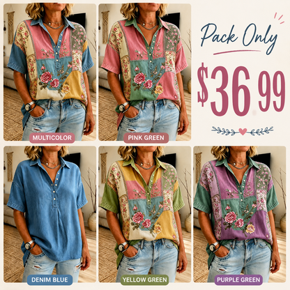 Boho Floral Patchwork Shirt for Women | Relaxed Summer Top