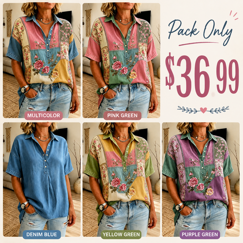 Boho Floral Patchwork Shirt for Women | Relaxed Summer Top