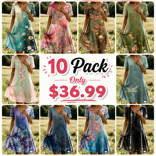 Women’s Boho Floral Print V-Neck Summer Dress – Lightweight Vacation Beach Midi Dress