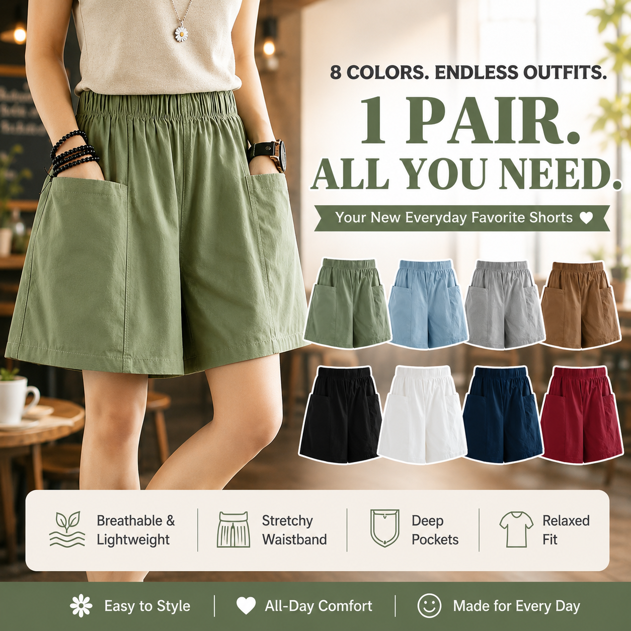 Casual High-Waist Elastic Pocket Shorts – Summer Comfort for Women