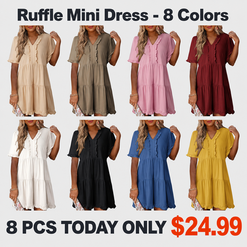 Dokotoo Womens Dresses 2026 Summer Spring V Neck Ruffle Short Sleeve Casual A-Line Flowy Swing Shift Dress Mini Dress