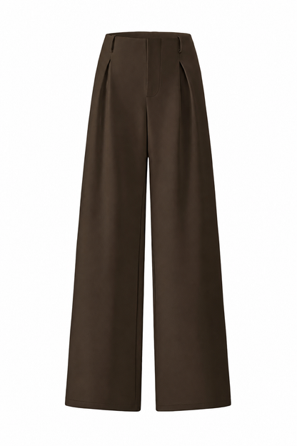 Women’s Pleated Wide Leg Pants with Pockets – Elegant High Waist Office Trousers