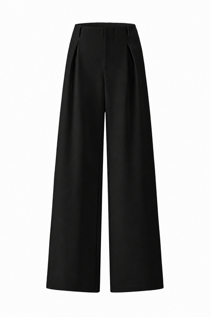 Women’s Pleated Wide Leg Pants with Pockets – Elegant High Waist Office Trousers