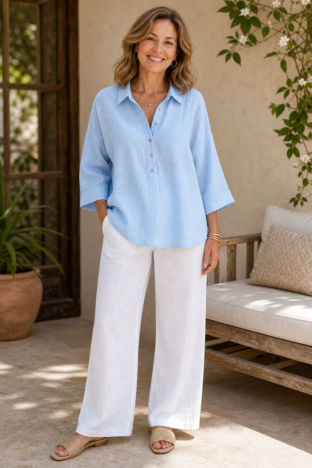 ⏰Warehouse Clearance⚡12-Pack for $36.99⚡Women's Linen-Gauze Button Placket Collared Blouses
