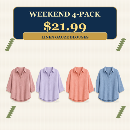 ⏰Warehouse Clearance⚡12-Pack for $36.99⚡Women's Linen-Gauze Button Placket Collared Blouses