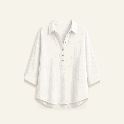 ⏰Warehouse Clearance⚡12-Pack for $36.99⚡Women's Linen-Gauze Button Placket Collared Blouses