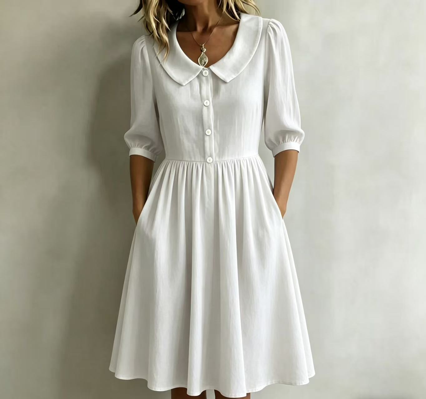 Waist-cinching lantern sleeve elegant dress