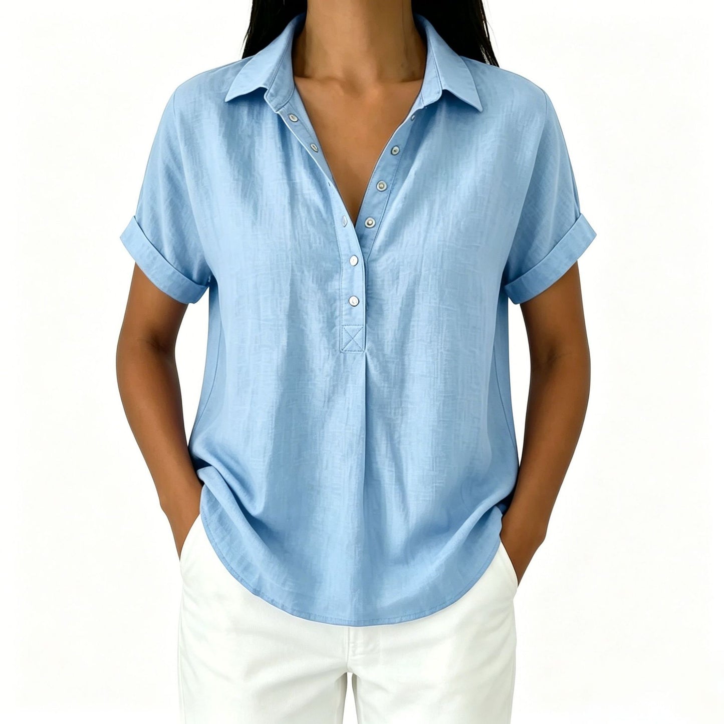 Women's Casual V-Neck Short Sleeve Blouse