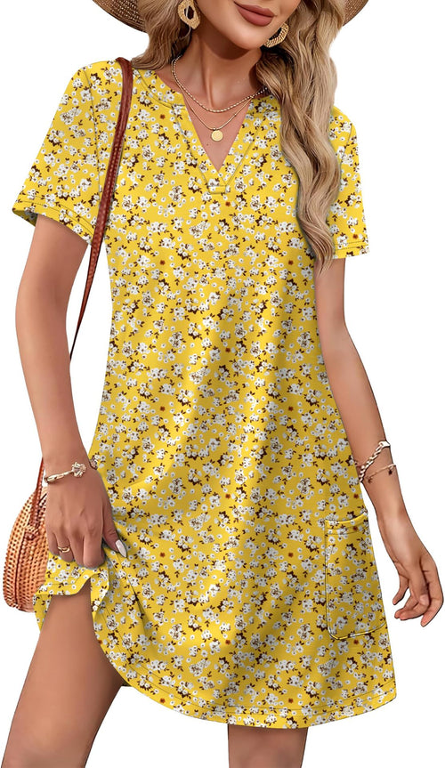 Women’s Casual V-Neck Printed Pocket Dress