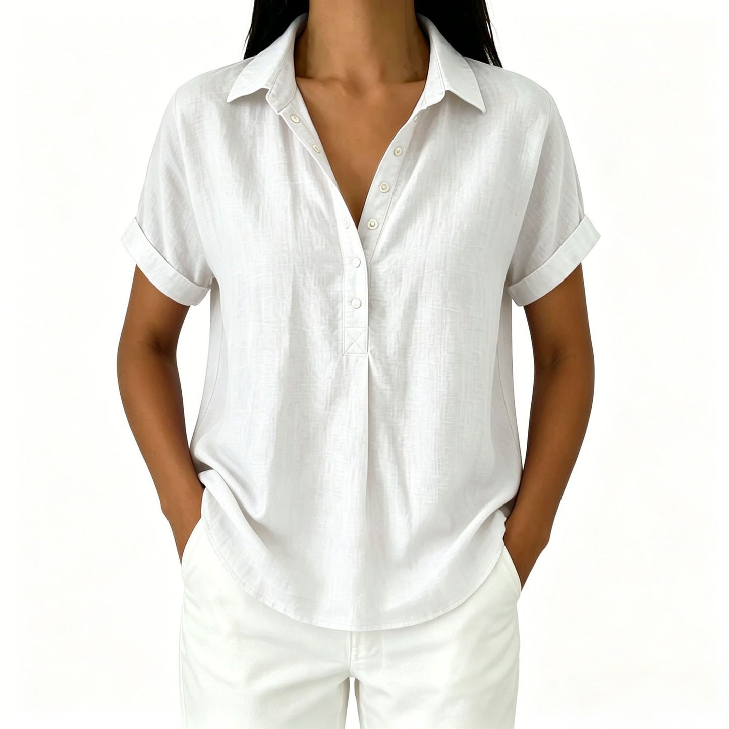 Women's Casual V-Neck Short Sleeve Blouse